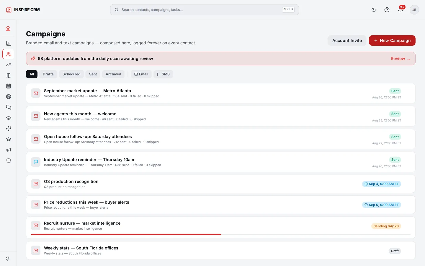 Campaigns — email and SMS