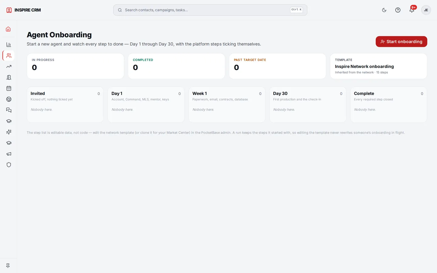 Onboarding — kick off a new agent in two clicks