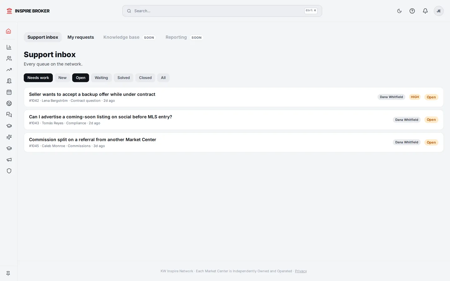 The leadership inbox — queues, status, priority, ownership