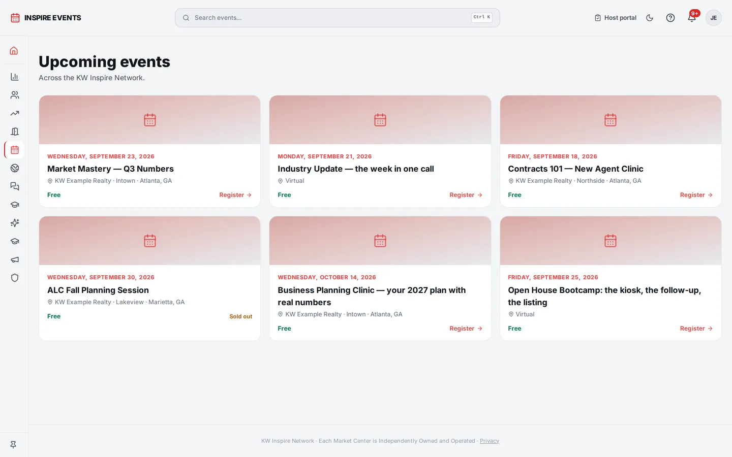 Events — registration, reminders, attendance