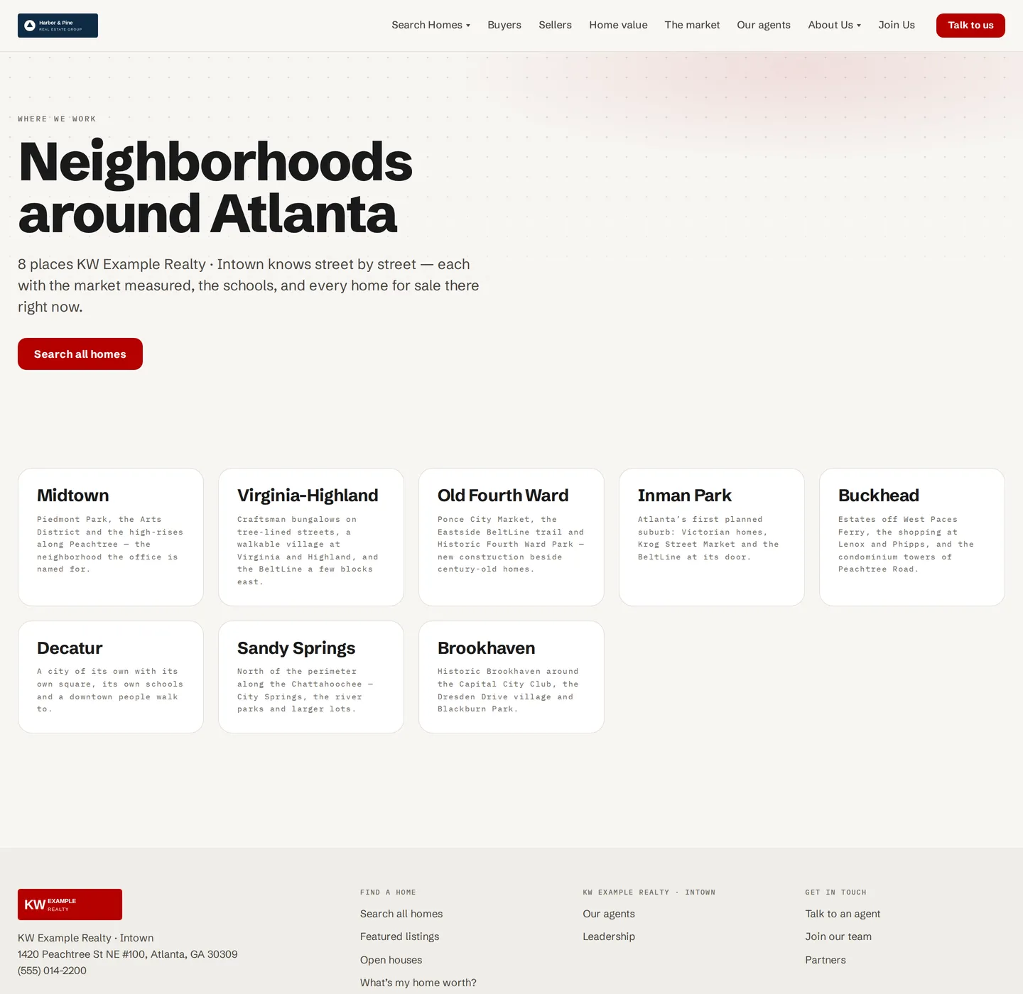Neighborhood pages — curated, outlined, with what’s nearby